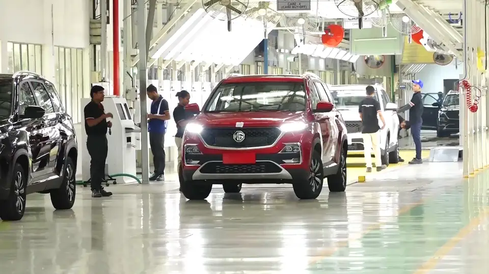 MG Hector vehicles at the MG Motor India manufacturing plant in Halol, Gujarat, India, 2019.